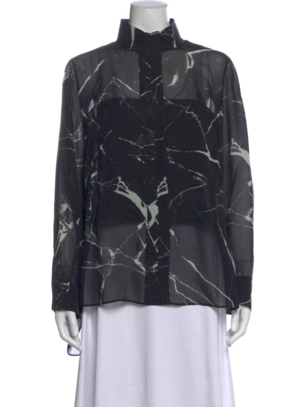 Akris NWT $1490 Abstract Paper Print 100% Silk Blouse Size 12